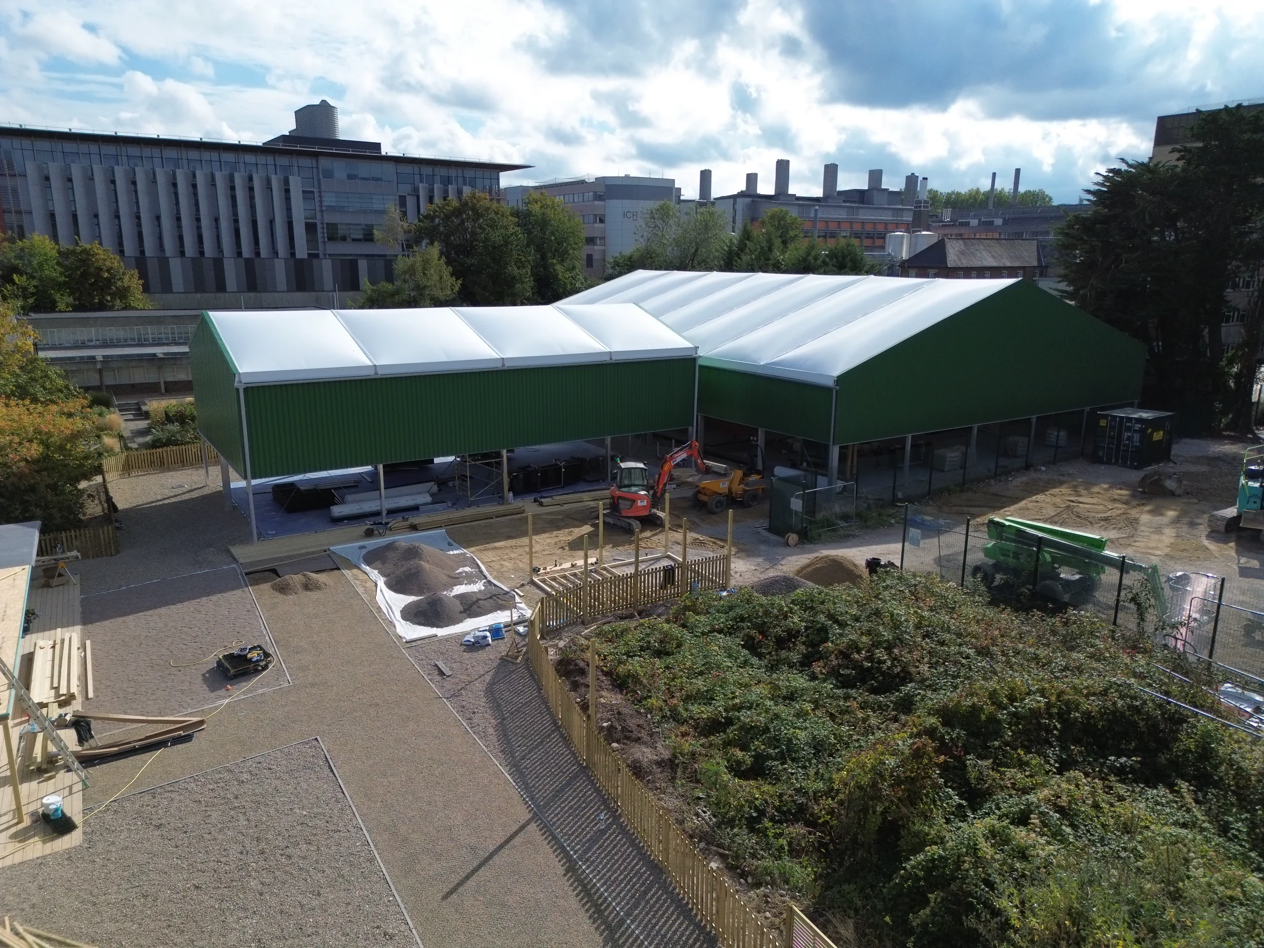 Overhead drone photo of padel court construction site with completed groundworks